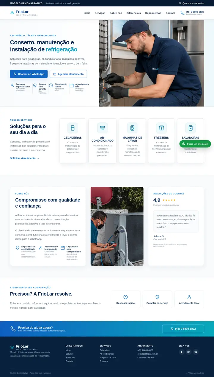 Prévia completa do modelo de site