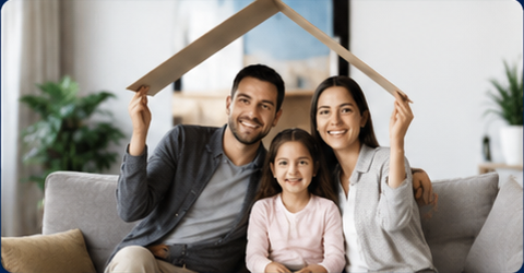 Família reunida simbolizando proteção residencial