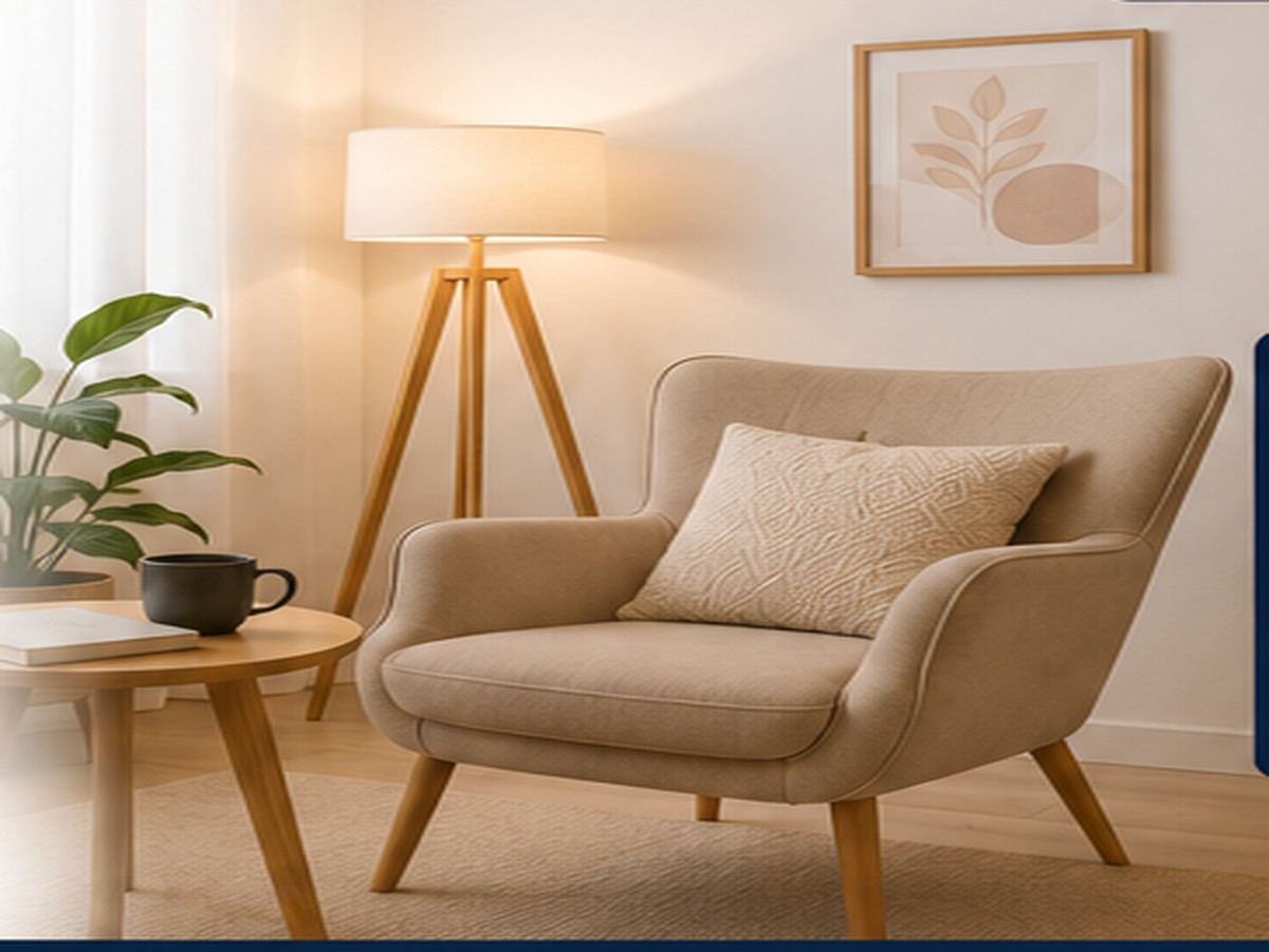 Ambiente de atendimento psicológico acolhedor com poltrona e iluminação suave